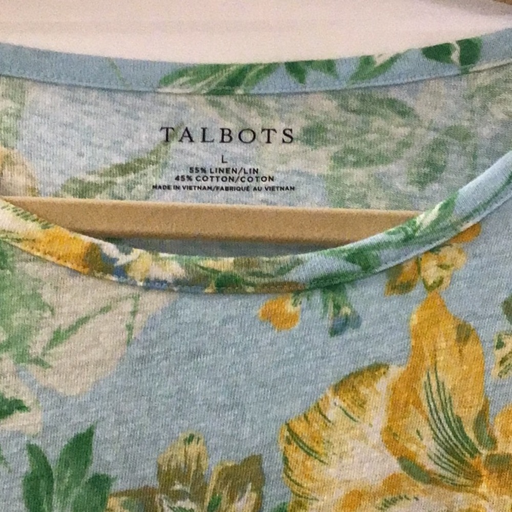Talbots Blue and Yellow Floral Short Sleeve Top Size L - Picture 5 of 10